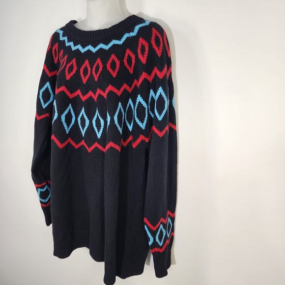 Lane Bryant Sweater Womens 22/24 Black Blue Red Fair Isle Jacquard Knit Crewneck - Picture 5 of 11
